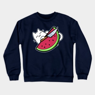 Cute cat with Knife and watermelon Crewneck Sweatshirt